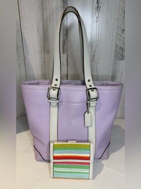 Coach Vintage Hamptons Carryall Tote Lavender Leather with Matching Wallet